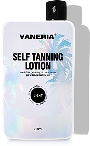 VANERIA Selbstbräuner Ohne Flecken,Bräunungscreme Keine Orange,Self Tanning Cream,Selbstbräuner Körper Feuchtigkeitsspendende,SelbstbräUner Creme,200ml(Helle Farbe) Keine Handschuhe