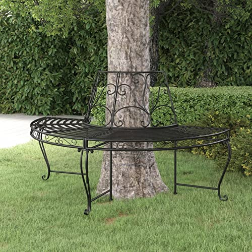 Tidyard Baumbank Gartenbank Parkbank Rundbank Halbrundbank Bank Halbrund Stahl Schwarz Ø160 cm