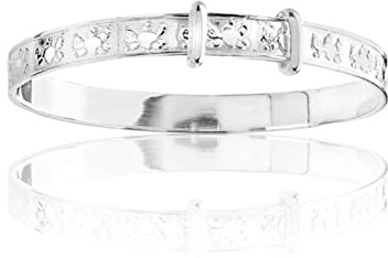 Designer Inspirations Boutique Pulsera de plata de ley 925 con diseño de oso de peluche, expansible, ajustable, para bebés, niños, joyería para bebés y niños, S, Plata de ley