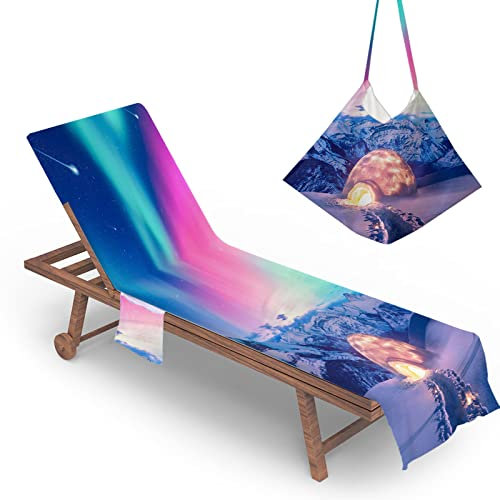 Highdi Schonbezug Liegestuhlauflage, 3D Landschaft Schonbezug für Gartenliege, Strandliegenauflage mit Taschen, Mikrofaser Handtücher für Strandliegen Liegestuhl (75x210cm,Polarlicht)