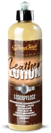 ShinyChiefs Leather Lotion 2in1 Lederpflege - Premium Lederreiniger und -Pflege für den Auto-Innenraum - Silikonölfreie, Nicht abfärbende Lederveredelung und Lederreinigung - Mit Lederduft, 500ml