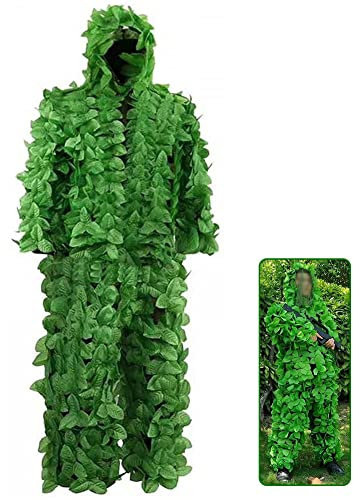 Opaeroo Camouflage Jagd Geely Anzüge Woodland 3D Leaf Ghillie Anzug Camo Outfit Sniper Kostüm für Männer, Jäger, Sniper Airsoft und Paintball oder Halloween