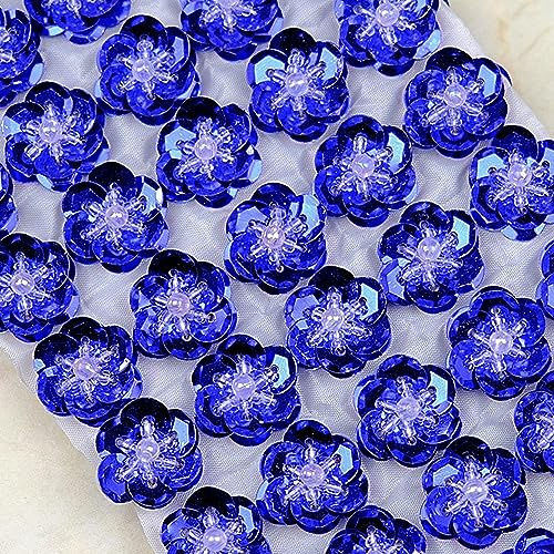 0.78/2cm 3D Sequin Bead Flowers Patches Handmade Embroidery Sewing Beads Applique for Hair Clip Bags Brooch Wedding Dress Shoes Garment DIY Craft 50 Pcs/Set (Dark Blue)