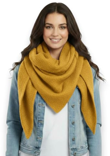 Ziona Damenschal leicht Winter Herbst Dreiecksschal weich XXL Winterschal (Ockergelb)