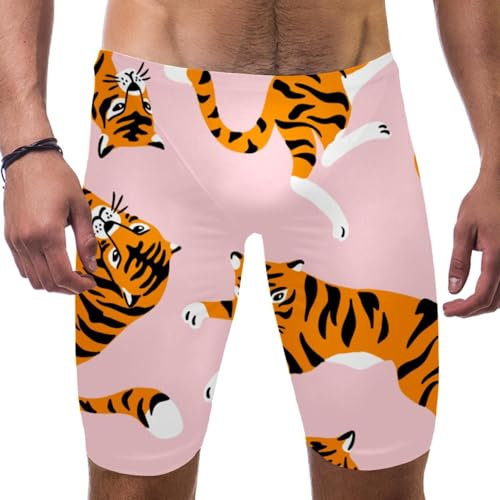 Tiger mit rosa Badeanzug für Herren und Jungen, Wettkampf, Runden-Schwimmanzug, quadratisches Bein, Ausdauertraining, mehrfarbig, Verschiedene Größen