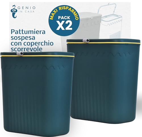 GENIO IN CASA Pattumiera Sottolavello Cucina da Appendere 12L (2pz. Verde) | Coperchio Scorrevole, Cestino Umido, Spazzatura, Differenziata, Accessori Salvaspazio per Cucina Camper e Bagno