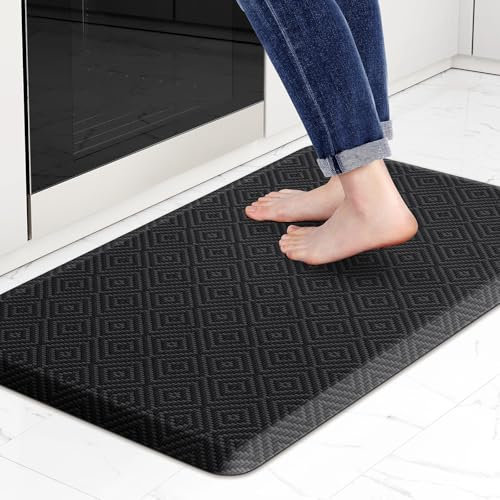 Mattitude Kitchen Mat Cushioned Anti-Fatigue Floor Mat Water Resistant Non-Slip Mats and Rugs Standing and Comfort Desk Mats for House Sink Office Laundry (Black, 17.3x28)