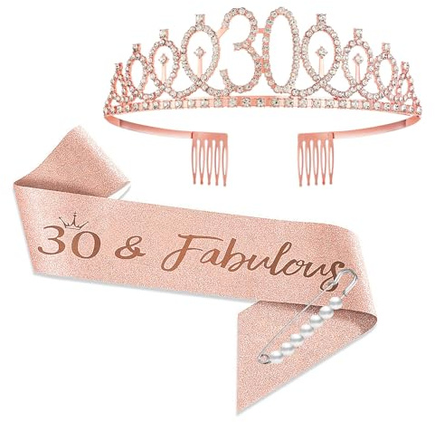 YongHang 30 Dekorationssjal Och Diadem För Kvinnor I Roséguld, 30-Årskrona För Födelsedagsfestdekoration, Present Till En 30-Årig Kvinna