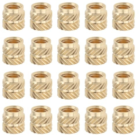 VGOL 50 Pièces Écrous Moletés M4 X 6mm L X 6mm OD M4 Insert Fileté Écrous Moletés en Laiton pour Pièces d'Impression 3D Loptop Coque en Plastique Automobile Or
