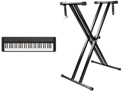 Casio CT-S1BK CASIOTONE Piano-Keyboard mit 61 anschlagdynamischen Tasten, schwarz & RockJam Double Braced Adjustable Keyboard Stand with Locking Straps