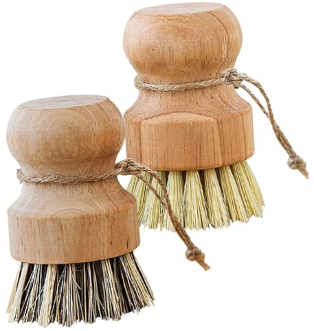 MERRYHAPY 4pcs Kitchen Dish Brush Wooden Cleaning Scrubber for Wok Cookware Round Palm Brush for Dishwashing and Kitchen Cleaning