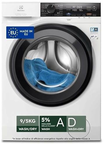 Electrolux EW7W495G Lavasciuga DualCare 700 con Tecnologia SensiCare+, 9 kg Lavaggio e 5 kg Asciugatura, 1400 Giri al Minuto, Lavaggio Rapido e Cesto CareDrum, 847x597x576 mm, Classe A/D, Bianco