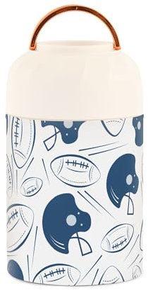 Isolierglas mit Löffel, Motiv: American Football-Helm, für Kinder, Damen, 500 ml, Lebensmittelbehälter für heiße Speisen, Edelstahl, Vakuum-Thermobehälter für Mittagessen, Zubehör