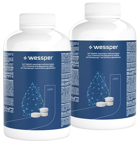 Wessper Reinigungstablette für kaffeeautomat 200 Stück- 2g, Entfettungs tabletten kompatibel mit Bosch, DeLonghi, Jura, Krups, Nespresso, Nivona, Philips, Saeco, Siemens uvm.- 2 Stück