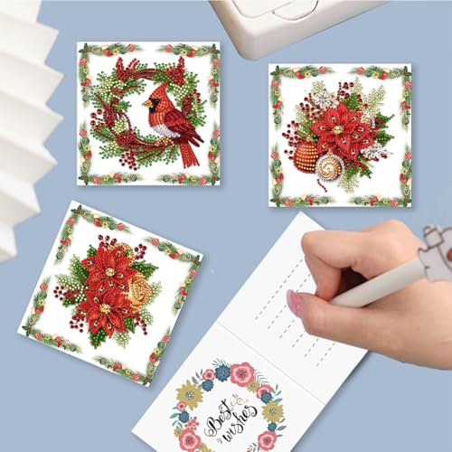 JUCHRZEY 6 Teilige Weihnachtskerze DIY-Diamant Malkarte Strass Malkarten Set Diamant Tageswunschkarte for Erwachsene Weihnachten Urlaub Freunde Familie