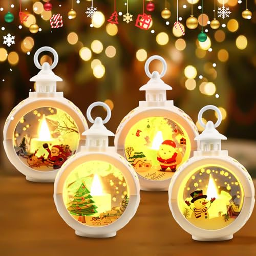 4 Stück Weihnachtslaterne Weihnachtsdeko Laterne, Weihnachtslaterne Mit LED Licht, Weihnachtsdeko Laterne, Laterne Weihnachten, Windlicht Weihnachten Für Weihnachtsdekoration Innen Außen