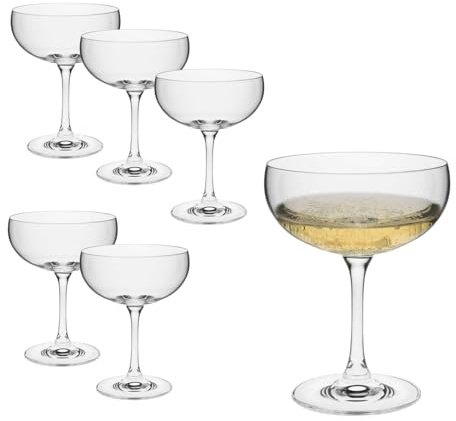 Rona2serve Rona Champagner Schalen Serie Mondo, Prosecco Cocktail Glas mit klassischer Form, spülmaschinenfest, Premiumqualität, inclusive Glaspoliertuch