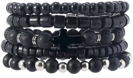 Eigso 6 st träpärlor manschettarmband för kvinnor män unisex tibetansk buddhistisk wrap träarmband armring för kvinna man, [16 cm - 19.5 cm], Trä, Ingen ädelsten