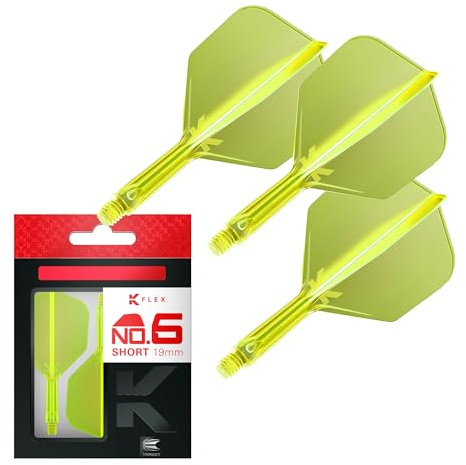 Target Darts K Flex Integrerade Dart och Dartstänger, No.6 Gul (Kort) | 3-Pack K-Flex - No.6, Kflex Tryckt Dartstång i ett stycke