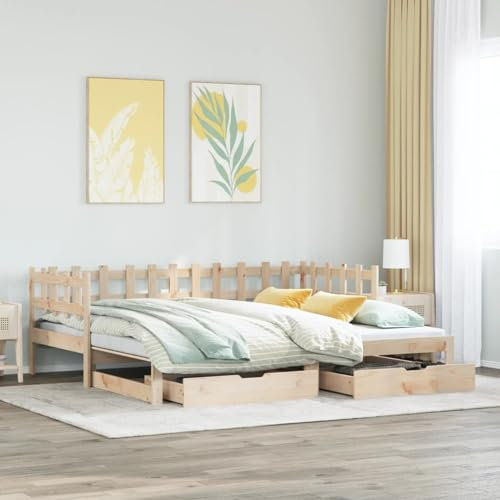 qohoio Tagesbett Ausziehbar mit Schubladen ohne Matratze Ausziehbares Bett Bett Mit Schubladen Tagesbett Daybed 90x190 cm - 3302253