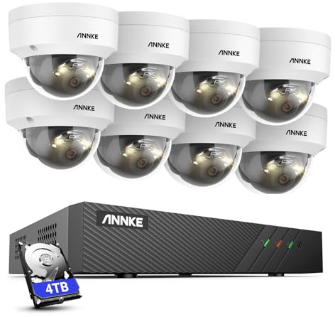 ANNKE Sistema fotografico PoE da 3 K/5 MP, NVR a 8 canali con HDD da 4 TB per registrazione 24/7 e telecamere di sorveglianza 8 X 3 K con rilevamento persone/veicolo, spotlights, IP67 impermeabile