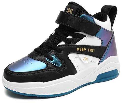HSNA Basketball-Schuhe für Kinder Turnschuhe Jungen Sneaker Mädchen (Schwarz und Blau 36 EU)