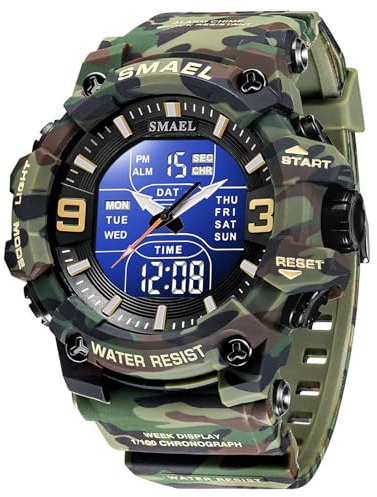 SMAALEB Robusto Orologio Militare da Uomo con Display a LED, Design Impermeabile, Sveglia e Funzione Data, Perfetto per Gli Sport e Le attività all'Aria Aperta,Camouflage Army Green