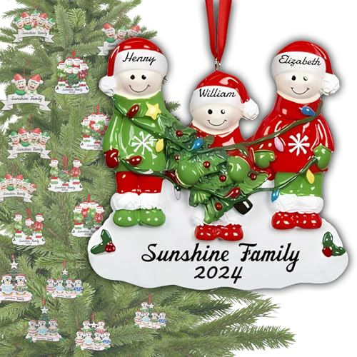 Weihnachtsbaum Anhänger Personalisierte Weihnachtskugeln mit 2-6 Namen von Familienmitgliedern 2D Weihnachtsschmuck aus Acryl Weihnachtsbaumdeko (A-3)