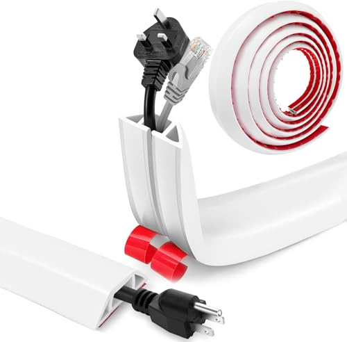 Bechoanigel Copricavo, 4 CM X 6 M PVC Flessibilità Protezioni per Cavi a Pavimento Facile da Tagliare, Pedane Passacavo per Tutti i Cavi di Alimentazione a Casa, Ufficio, Scuola, Magazzino (Bianco)