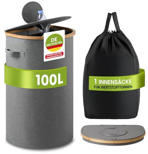 REKITA Pfandflaschen Sammelbehälter 100L Flaschensammler Leergut mit Deckeln und herausnehmbaren, wiederverwendbaren Innenbeuteln Leergut Sammelbehälter Pfandbehälter (Grau, 100L)