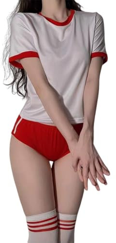 Temptshow Sexy japanische Anime-DVA-Unterwäsche, Anime, Studentinnen, Yoga, Sport, Cheerleading-Badeanzug, Uniform für Damen, Rot/Ausflug, einfarbig (Getaway Solids), Einheitsgröße