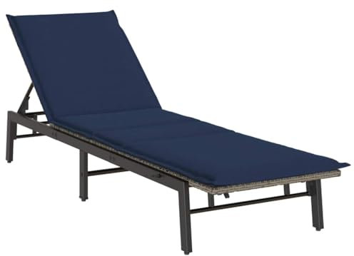 vidaXL Sonnenliege mit Auflage Grau Poly Rattan, Gartenliege, Strandliege, Tagesbett, Relaxliege, Sonnenbett, Chaiselongue, Lounge Bett, Gartenbett