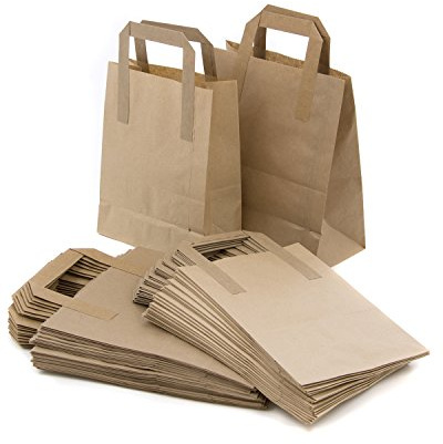 Bag It Plastics Small Brown Paper Bags with Handles (Pack of 250) 7 x 8.5 x 3.5 / 18 x 22 x 8cm | SOS Small Paper Bags for Gifts, Partys, Takeaways & Groceries