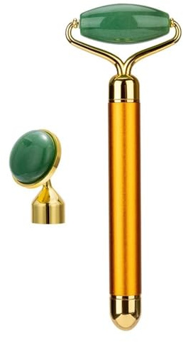 2-in-1 elektrisch vibrierender natürlicher Rosenquarz-Jade-Roller, Gesichtslifting-Kristall-Jade-Stein, Gesichtsroller, Schönheitsmassagegerät(Gold-No Box)