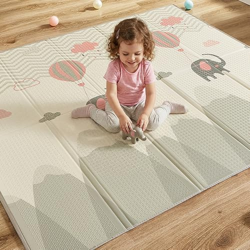 CASABEL Tappeto Gioco Evolutivo 180×150 cm, Pieghevole, Impermeabile e Spesso, Fantasia Elefante, Grande Formato, Colorato, Facile da Riporre e Trasportare