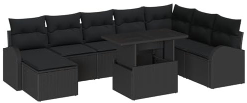 vidaXL Trädgårdsoffset med kudde 9 pcs Svart, Trädgårdsoffa för uteplatser, modulär design, hållbara UV-resistenta material, perfekt för avkoppling och stil