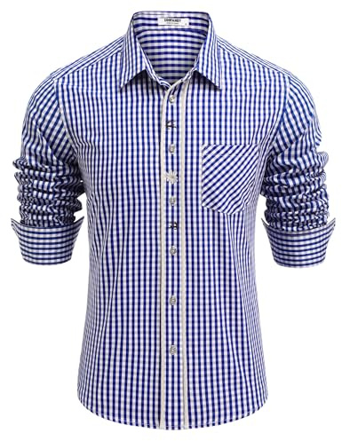 COOFANDY Chemise Traditionnelle pour Hommes à Manches Longues avec Coton à Carreaux Chemise Oktoberfest DéContractéE à Carreaux Bavarois Bleu M