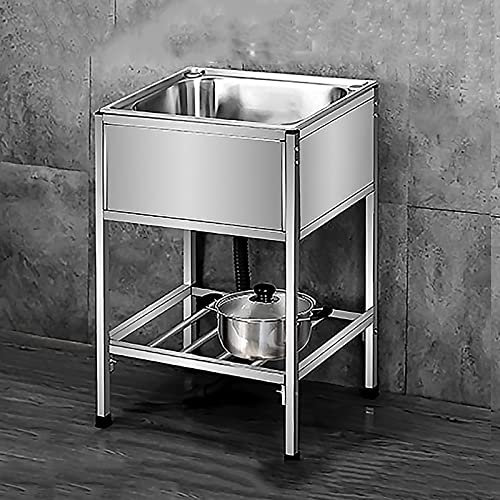 Lavello in Acciaio Inox, Stazione lavamani Portatile per Lavanderia, Cucina e Uso Esterno, 50x37x76 cm, con Ripiani Interni, Resistente e Versatile.
