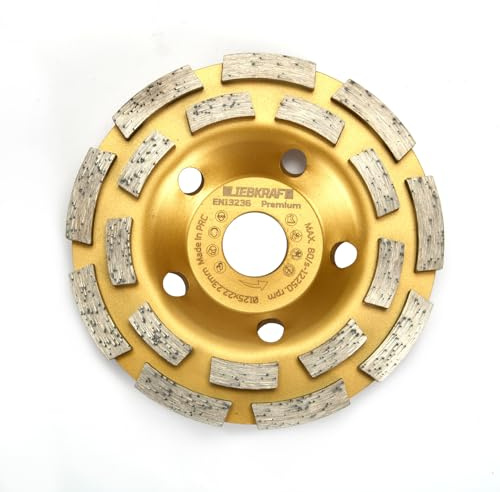 LIEBKRAFT Premium Diamantschleiftopf 125 mm x 22,23 mm – Doppelreihige Schleifscheibe für Beton, Stein & Ziegel – Universell für Winkelschleifer für Beton, Schleifscheiben – EN 13236 (Premium)