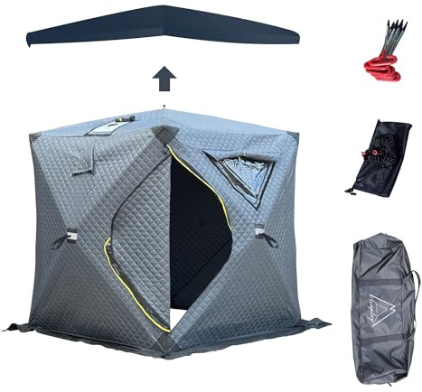 TENPLAY 2-in-1 Ice Fishing & Sauna Tent | 2.0 Upgraded 3-Layer Thermal-Lock (210D/180g/Al Foil) PU1000mm | 60-Second Setup | 2-3 Person Portable Pop Up & Lightweight for Extreme Cold & All-Weather