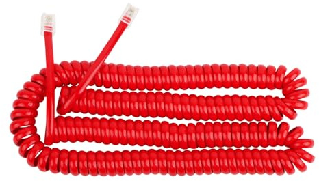 Uvital Telephone Handset Cable 5 Meters, RJ9 Coiled Cord for Home Landline, Coiled Length 60CM to Uncoiled 5M, Red Telephone Cable RJ9/RJ10 4P4C