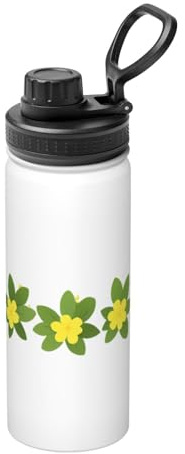 Bouteille d'eau isotherme en vrac en acier inoxydable avec couvercle pour adultes, motif petites fleurs jaunes sur fond vert, 532 ml, idéale pour un usage quotidien et les activités de plein air