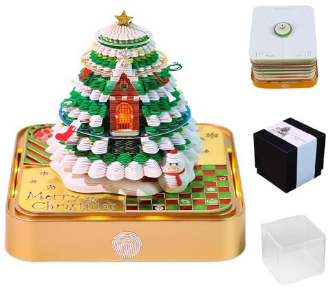 Hojalis Calendario 3D a forma di albero di Natale a strappo, calendario 2026, calendario da tavolo 2026 con luce LED, calendario 3D a strappo, per decorazione scrivania per casa e ufficio