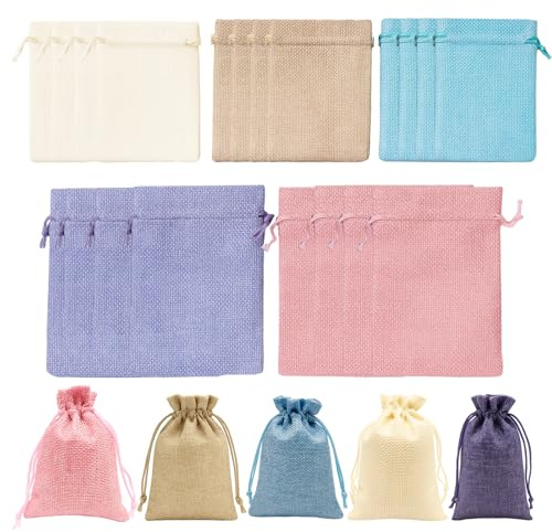 DvBCNMe ﻿20 Stück Stoffbeutel Mit Kordelzug, 10 X 14 cm Wiederverwendbare SäCkchen,5 Farben Klein Stoffbeutel Jutebeutel, Natursäcke Geschenktüten für Schmuck Süßigkeiten Hochzeit Party Weihnachte