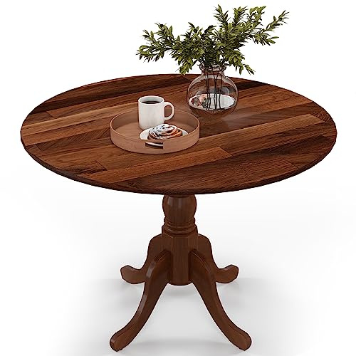 GIANTEX Tavolo da Pranzo Rotondo Moderno, Tavolo da Pranzo in Legno di Gomma, Tavolo Cucina Adatto per 4 Persone, per Cucina e Sala da Pranzo，100 x 100 x 73 cm (Noce)