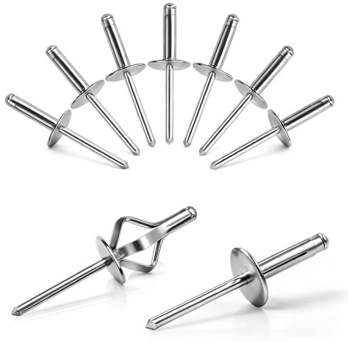 qjuwhua 70 stycken popnitar 4,8 x 25 mm tredelad explodering med stor fläns aluminium persienn nit tri grepp nit för gör-det-själv plåt bilreparationer möbler marin båt silver