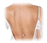 MIYUEFAN Posteriore Catena Collana Per Abiti Senza Schienale, Cristallo Sfondo Corpo Gioielli Estivo Spiaggia, Accessorio per Abito (Argento)