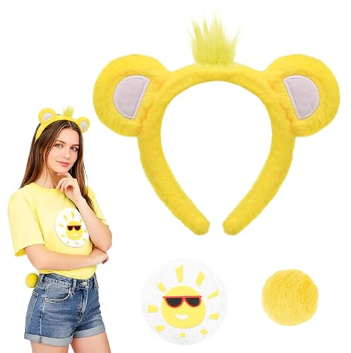CIYIN Bär kostüm für Damen, Bären Kostüm Zubehör Set mit bärenohren Haarreif Schwanz Aufkleber, Karneval Bär Accessorie für Cosplay Mottoparty Geburtstag (Gelb)