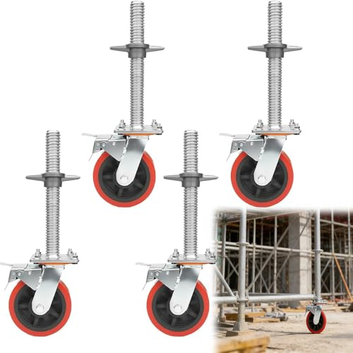6 Adjustable Leveling Scaffolding Wheels with Brake, Heavy Duty Height Adjustable Scaffold Leveling Jack Casters for Scaffolding, Furniture, Industrial Use