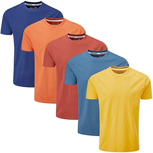 Charles Wilson Confezione da 5 T-Shirt Girocollo Semplice (Large, Orange Sunset)